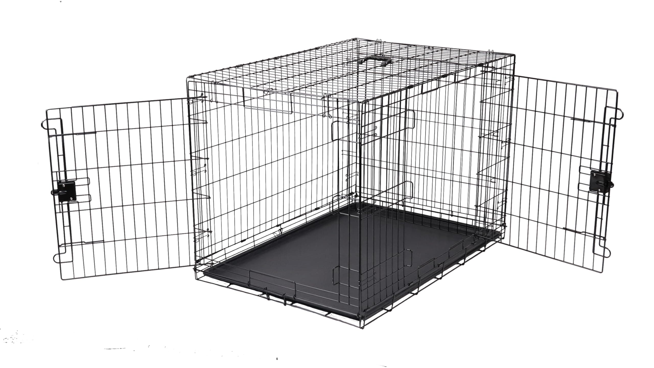 Amazonベーシック 犬 ペットケージ 大型犬 折り畳み式 トレー付き ダブルドア 107 cm x 71 cm x 76 cm ブラック