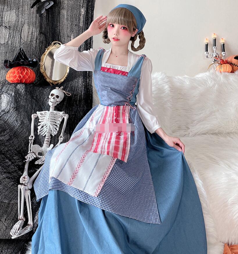 ハロウィン衣裳 メイド服 仮装　マキシ丈メイド衣裳 ワンピース コスプレ Halloweenマキシ丈ドレスコスム レディース コスプレ衣装 マキシ丈ドレス レディース ハロウィン 変身仮装 学園