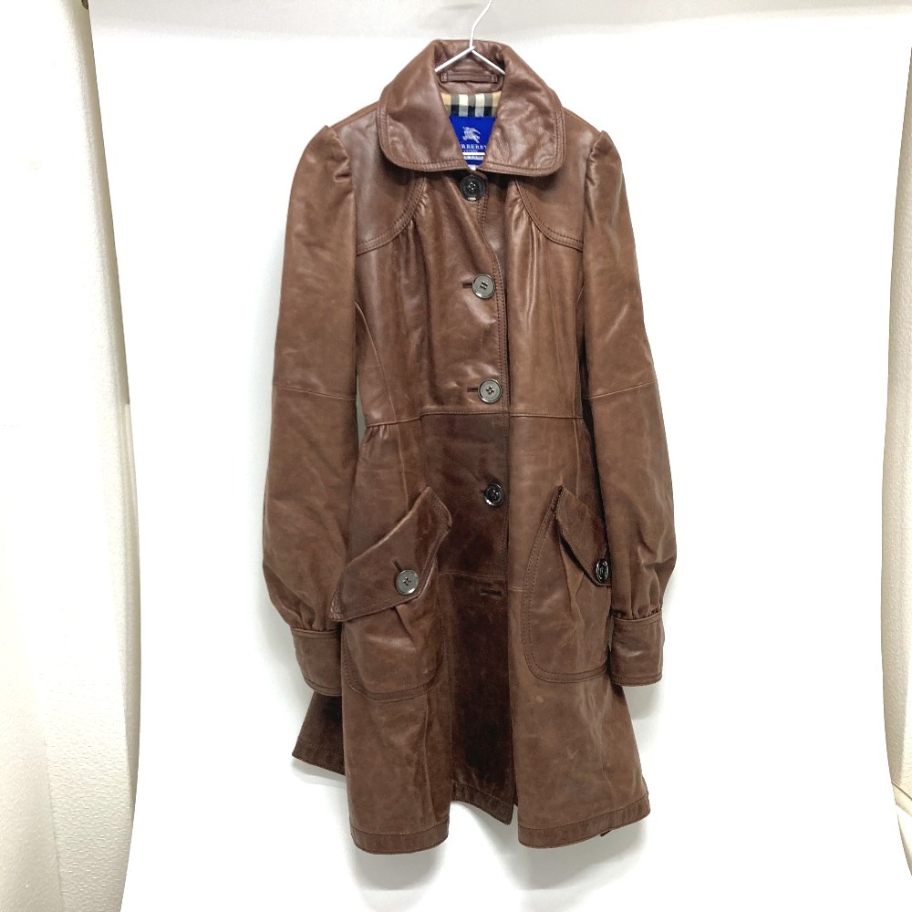 BURBERRY BLUE LABEL バーバリーブルーレーベル トレンチコート ウィンテージ アパレル オールレザー シングル フレア カウレザー ノバチェック レザー ブラウン 25,300円