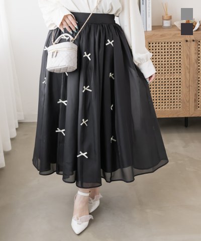 大きいサイズ レディース LL 3L 4L XL XXL XXXL CLETTEオリジナルリボンフレアスカート
