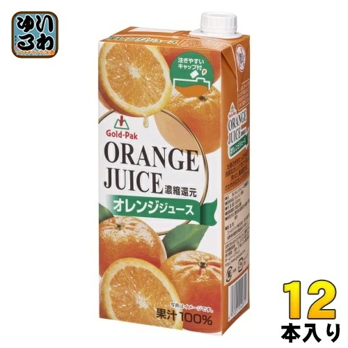 ゴールドパック オレンジジュース 1L 紙パック 12本 (6本入×2 まとめ買い) 果汁飲料 濃縮還元 オレンジ果汁100％