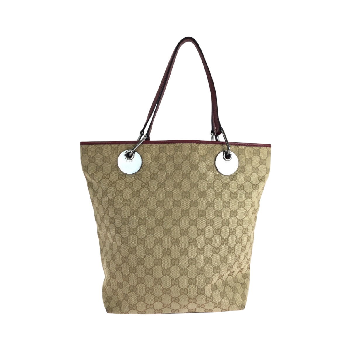 美品 ベージュ レッド シルバー金具 GGキャンバス 120836 トートバッグ ハンドバッグ レディース 506100