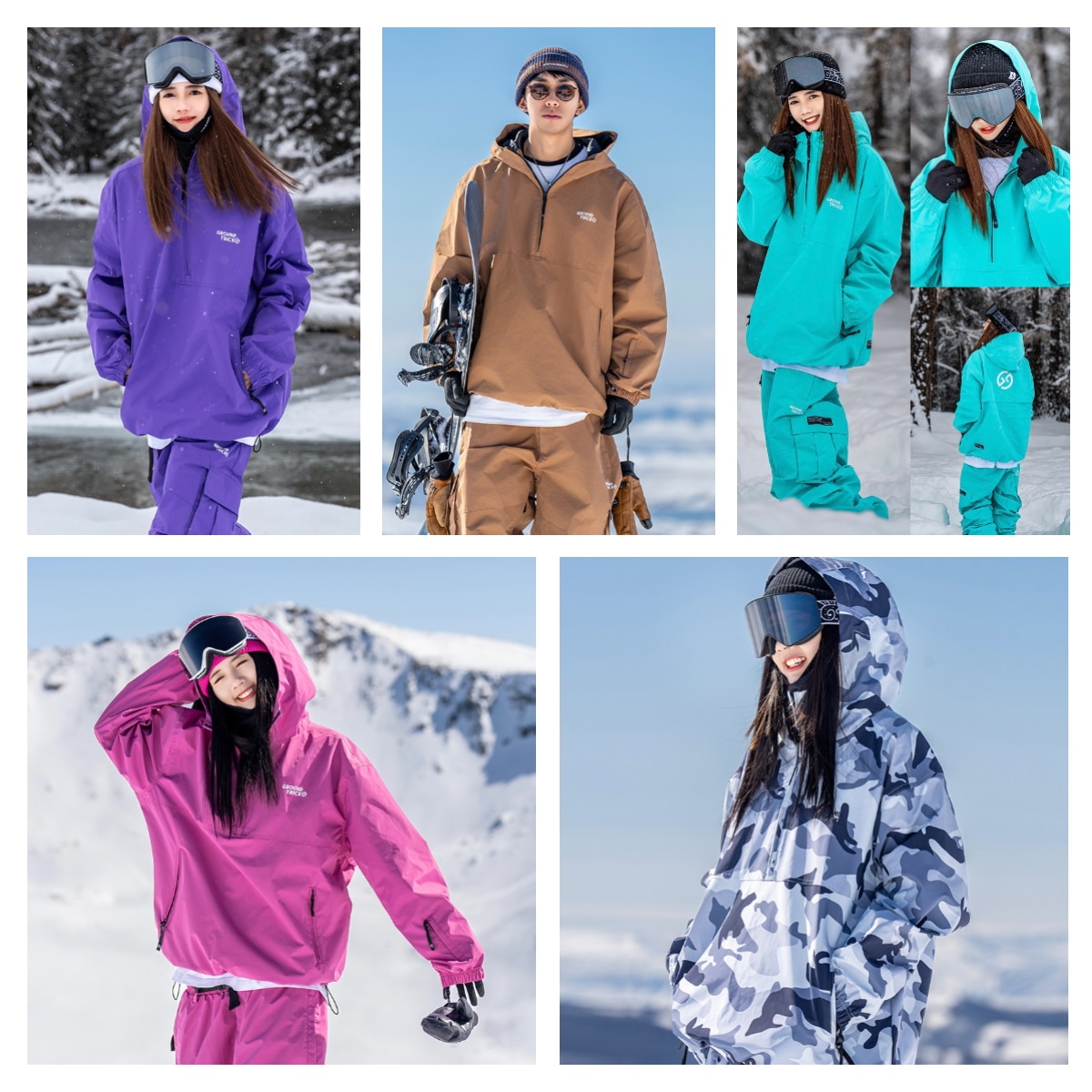 スノーボードウェア 2026 迷彩 デニムブルー ローズ オリーブ パープル カーキ レディース メンズ スキーウェア ジャケット アウター ロングパンツ