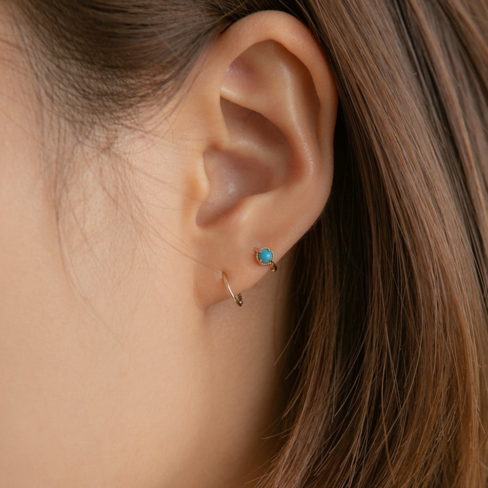 LUNNE 14k ターコイズワンタッチリングピアス 14k ゴールド #ER07
