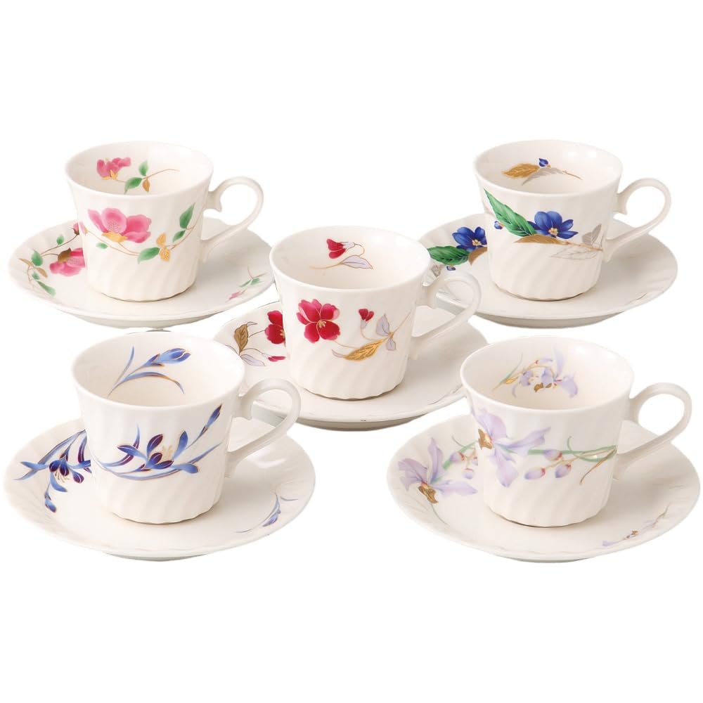 エールネット(Ale-net) カップ&ソーサー コーヒーカップ 5個セット 径8×(高さ)7cm 200ml NB 花あつめ 5客 コーヒーセット 磁器 美濃焼 日本製 来客用 接客用 色や形が整っ