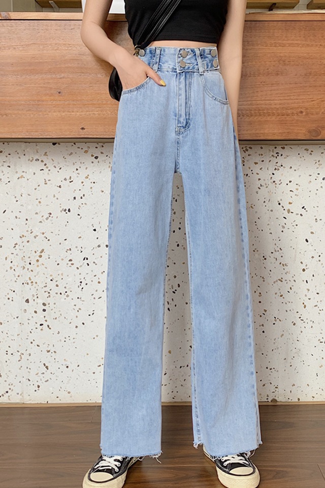 秋のファッション高腰ジーンズ女性ストレートゆったりとした百合は痩せている