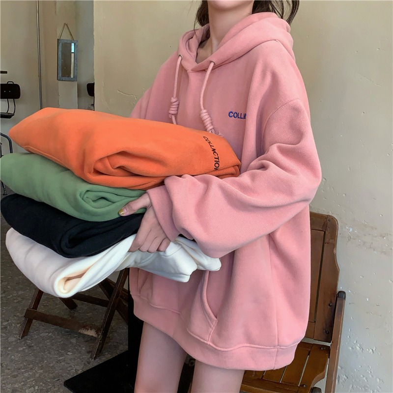 送料無料 メーカー公式ショップ ピンクのフード付きプルオーバーセーター女性の冬とベルベットの厚いミドル丈ジャケットデザインニッチ新し