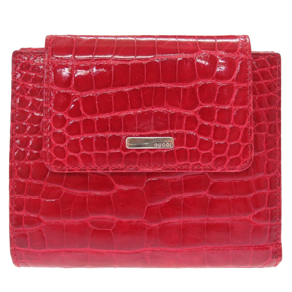 美品 3つ折り 035 0416 2031 三つ折り財布 クロコダイル/クロコダイル レッド 0143【中古】 レディース