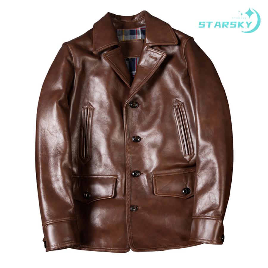 レザージャケット 馬革 本革ジャケット フライトジャケット スーツ襟　茶色　オイルワックス 革ジャン 本革 レトロ　レザーコート メンズ 高品質