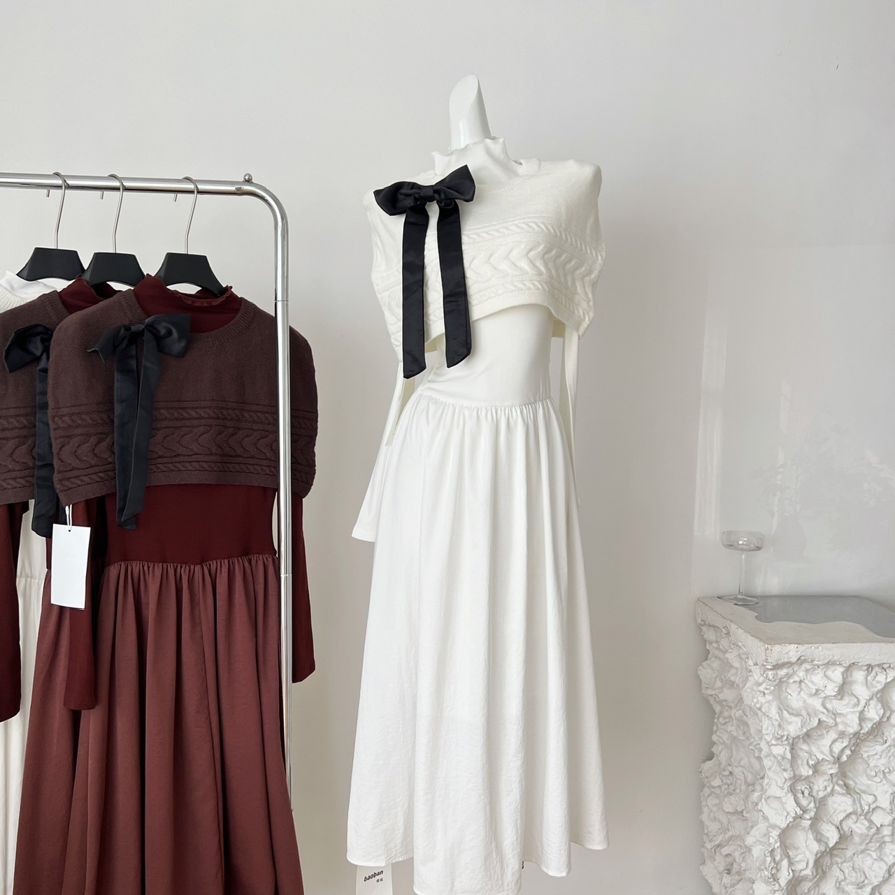 ウール 裾締めトップス+ロングスカート セット コーデ 量産型 清楚め