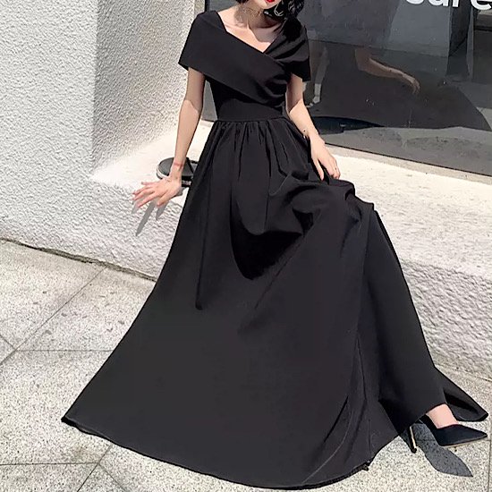 【取寄：納期2週間】演奏会ドレス イブニングドレス Vネック デコルテ 発表会 演奏会 レディース フレアドレス 結婚式 ステージ衣装 半袖 ロング丈 エレガント ウエディングドレス