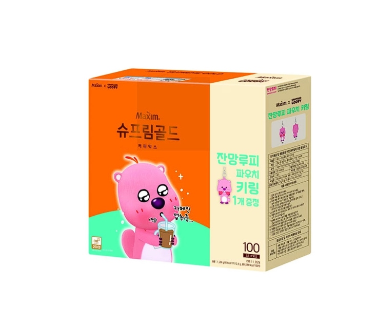[韓国食品] マキシム シュプリーム ゴールド コーヒー ミックス おいしい甘いコーヒー100T +グラスポーチキーリング