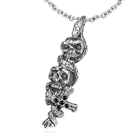 セメタリースカルステンレスペンダント(ブラック) ドクロ 髑髏 十字架 クロス ヘビ 蛇 スネーク スネイク サージカルステンレス ネックレス トップ 首飾り 男性 女性 stt00-00-0620