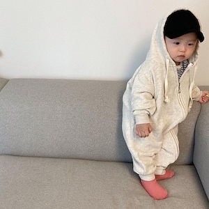 3日以内出荷ベビー服 キッズ 児童 服 ファッション 長袖 ボディスーツ 男の子 女の子 ジップ フード付き スウェット ボディスーツ 24 韓国