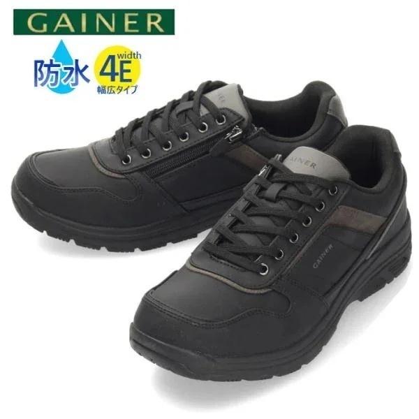 GAINER ゲイナー GN033 BLACK スニーカー ウォーキングシューズ メンズ ブラック 防水 幅広 4E カジュアル ローカット セール