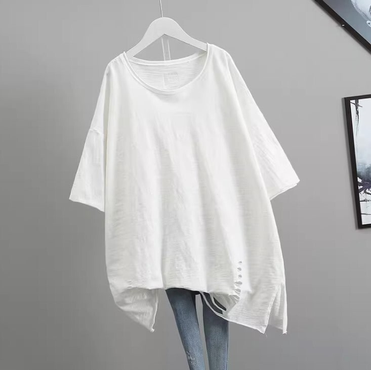 Tシャツ オーバーサイズ ミドル丈 半袖 ステッチ かわいい 大人可愛い きれいめ シンプル カジュアル 大人 上品 おしゃれ お洒落 かっこいい レトロ 大人女子 こなれ感 ラフ ラブリー キュート