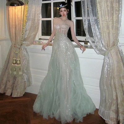 フレンチドレス2025春のパーティー胸をつけてセクシーにします司会生成人レイセンドレス 8,906円