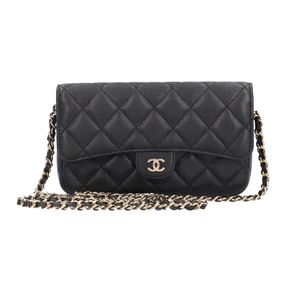 シャネル フォンケース マトラッセ ショルダーバッグ キャビアスキン ブラック CHANEL 中古 美品