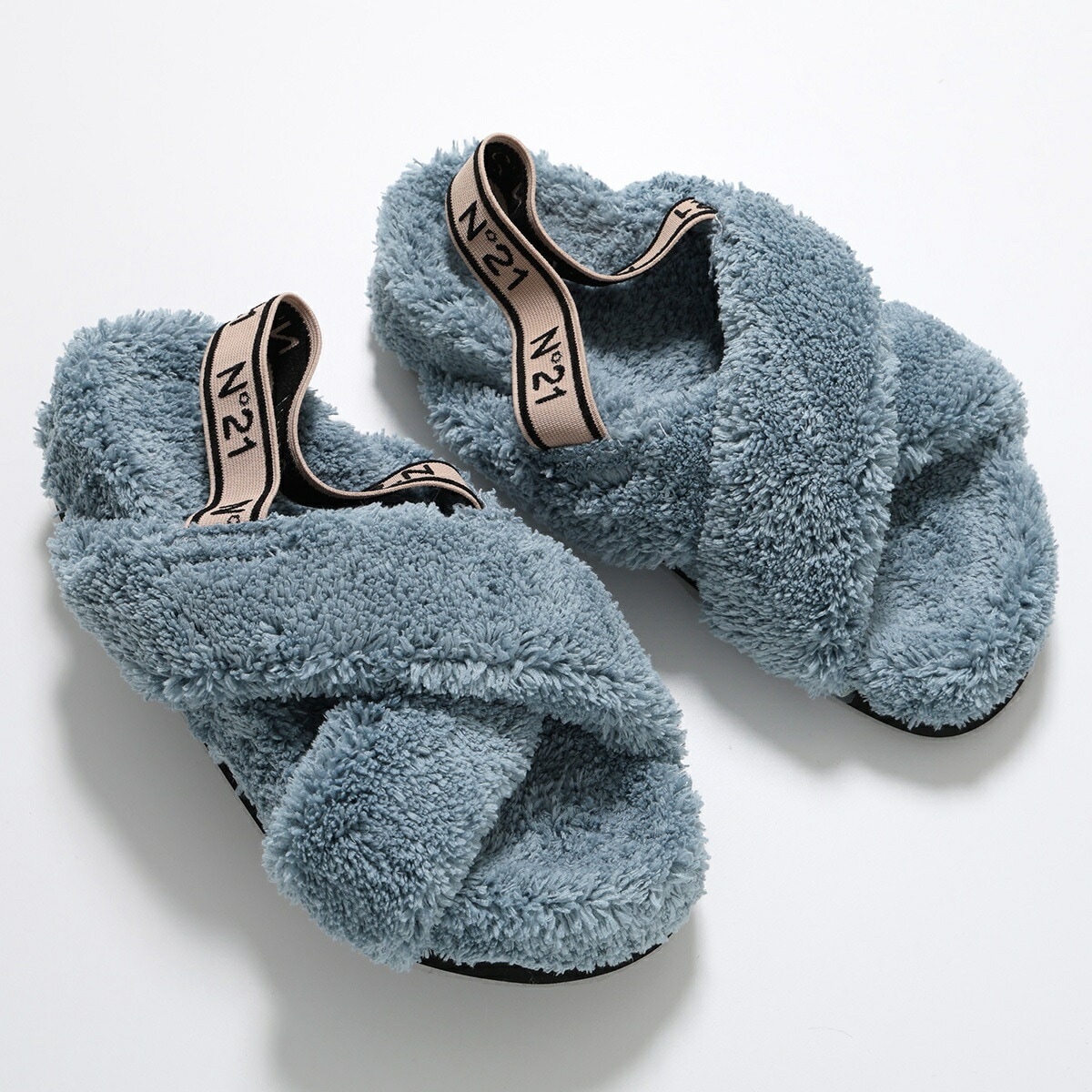 N21 ヌメロヴェントゥーノ ファー サンダル SS0533 レディース ボア バックストラップ クロスベルト ロゴ シューズ 靴 N005