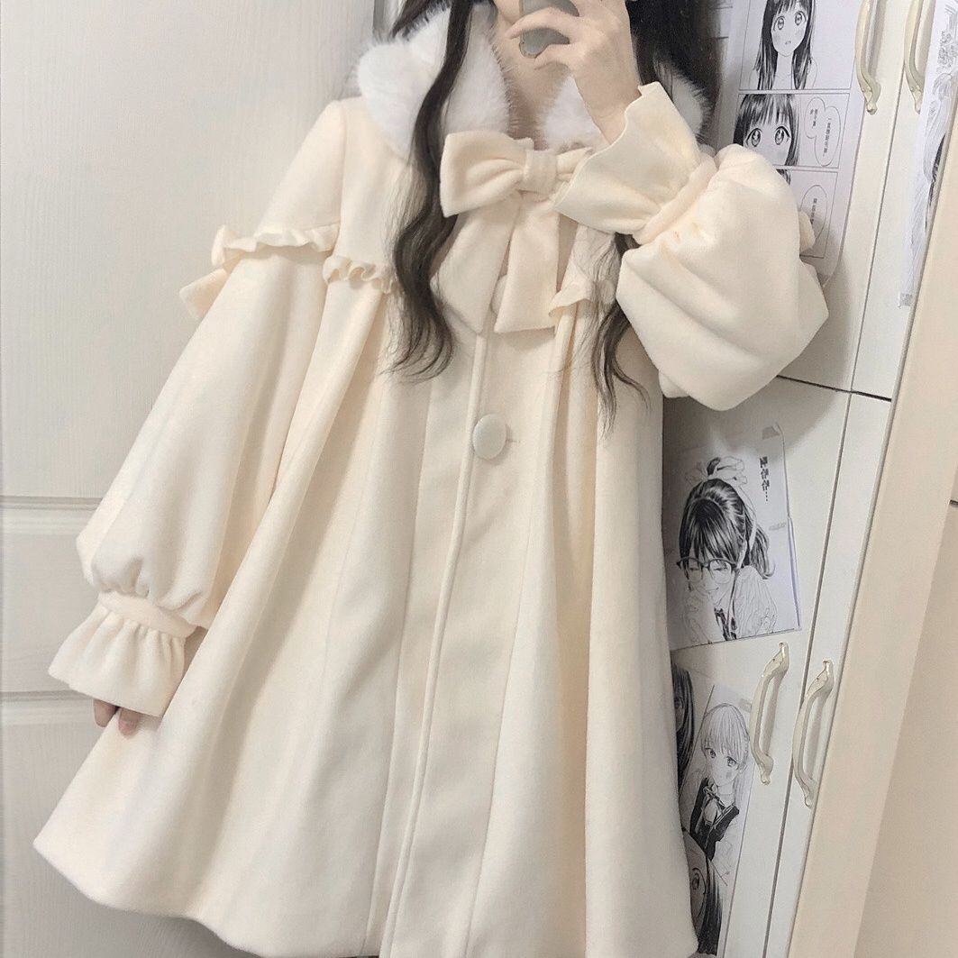 Be Born 冬の恋人コート ロリータ ウール 厚手 毛玉防止 上品でかわいい 秋冬コート ファー 衿 ウォームレッド