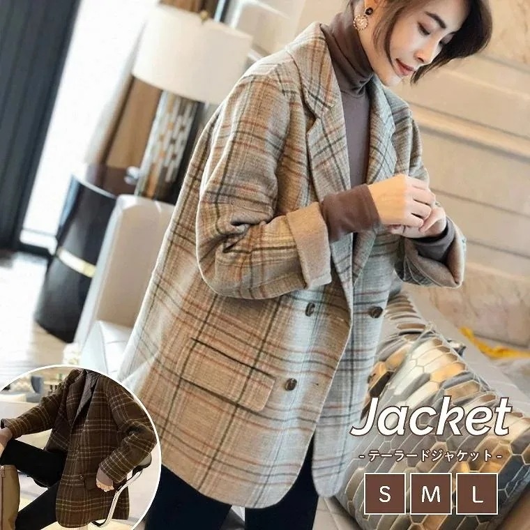 テーラードジャケットレディースコートアウター長袖ミディアム丈羽織りおしゃれかわいいカジュアルシンプル無地暖かい春冬春冬通勤テーラードコートトップス着回しジャケットコートチェック柄チェック上着ショート丈