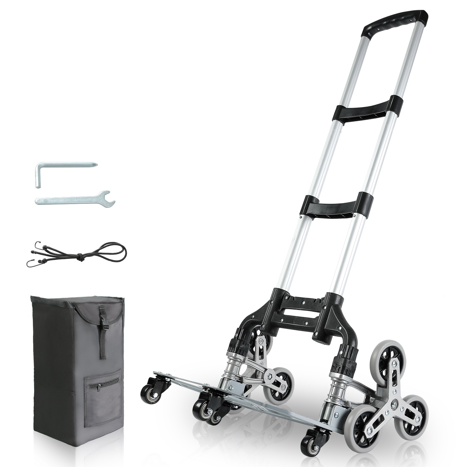 キャリーカート台車 コンパクト折りたたみ式 ハンドトラック3輪キャスター 階段昇降 折畳み 軽量 静音 防水収納袋 ゴムロープ両端フック付 荷物運搬 業務用キャリーカート 耐荷重80kg