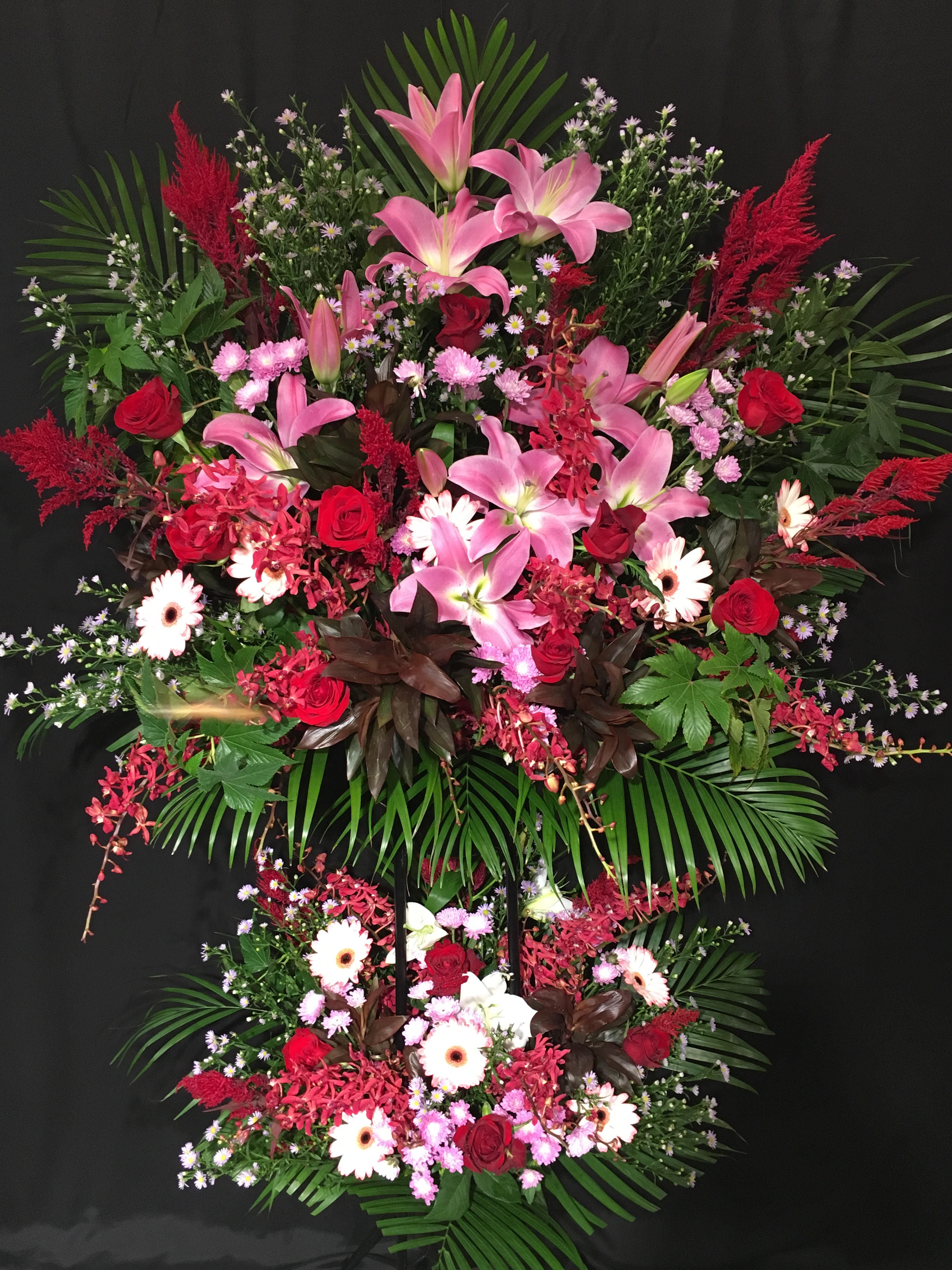 商品ID 4669 スタンド花　赤ピンク系　2段