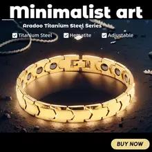 男性用チタンスチールヘマタイトブレスレット磁気リンク付き細いデザイン