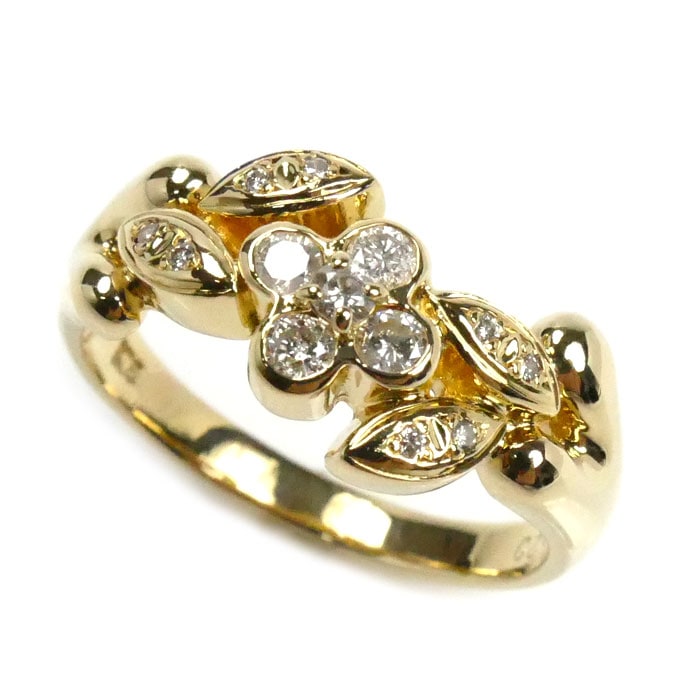 K18YG イエローゴールド フラワーモチーフ リング・指輪 ダイヤモンド0.20ct 8.5号 3.9g レディース 中古