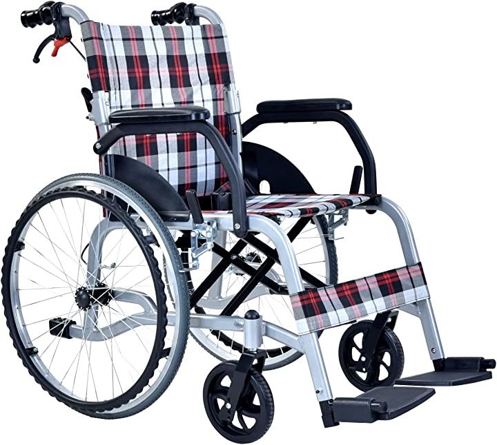 車椅子 自走式 アルミ製 折りたたみ 車イス 軽量車椅子( 格子)