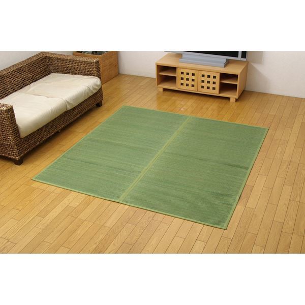 い草花ござ カーペット DXクルー グリーン 江戸間8畳（約348352cm） （裏：不織布） 抗菌防臭効果