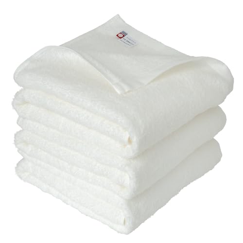 [oruta] 今治タオル 認定 自然派 バスタオル 3枚 セット 日本製 65cm×120cm 薄手 吸水 速乾 部屋干し 綿100 (ホワイト)