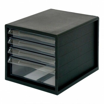 ナカバヤシ　A4レターケース一体　浅3段深1段　ブラック　A4E-04B