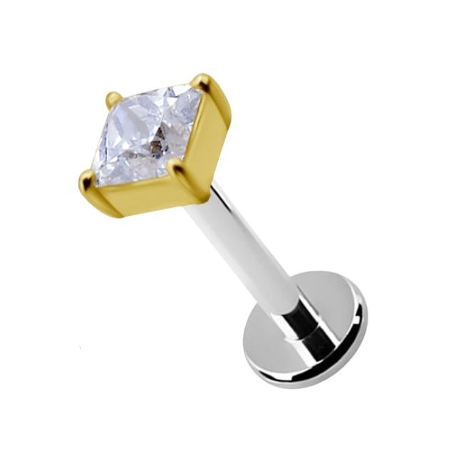 挿すだけ装着 18金ゴールド プッシュピン 20G 18G 16G 14G MINI スクエア ジュエル 18K プレミアムジルコニア チタンピアス 金属アレルギー対応 ラブレットスタッズ