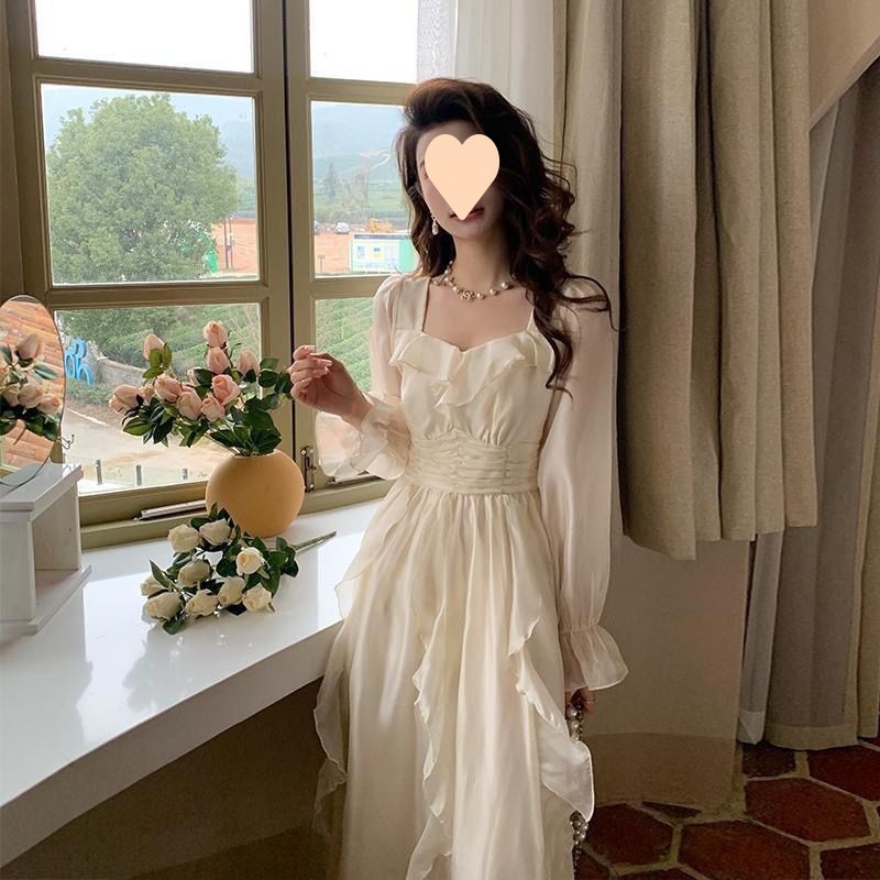 【1つ買うと10つ無料】穏やかなバブルバブルスリーブドレス女性秋の秋の長袖スピリットセンサースレンダープリンセススカート