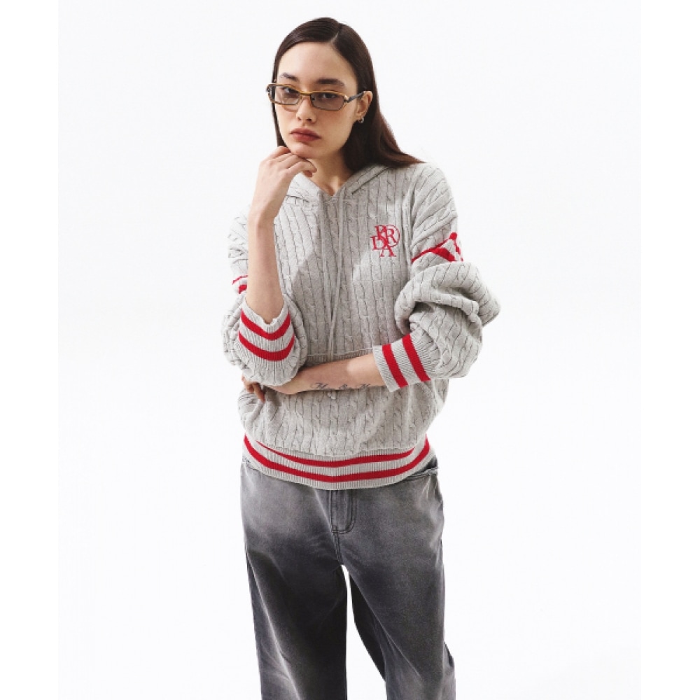 PRENDA ストライプカラーニットパーカーオートミール