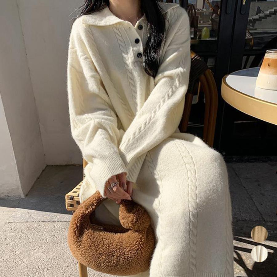 ケーブル編み ニットワンピース 韓国秋冬30%までに制限