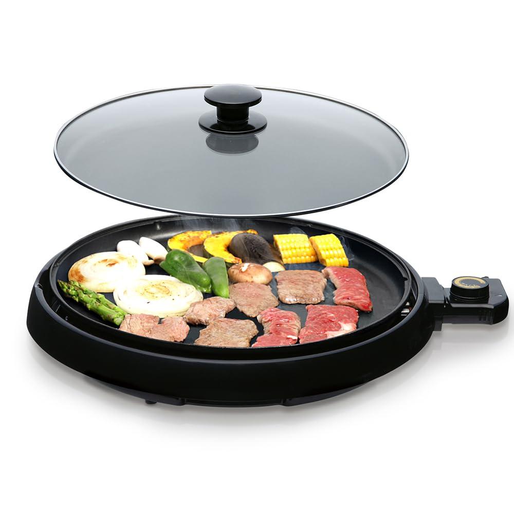 アイリスオーヤマ ホットプレート ガラス 温度調節 着脱式 丸型 IHP-C320-B