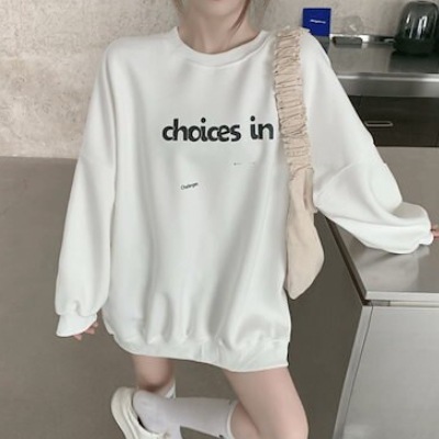 オーバーサイズ 胸ロゴプリント トップス プルオーバー トレーナー チュニック スウェット