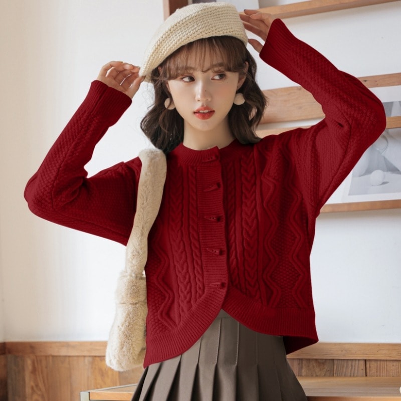 ジャンパージャケット女性秋と冬2024新しい大晦日赤ニットカーディガンショート小さな人々 4,628円