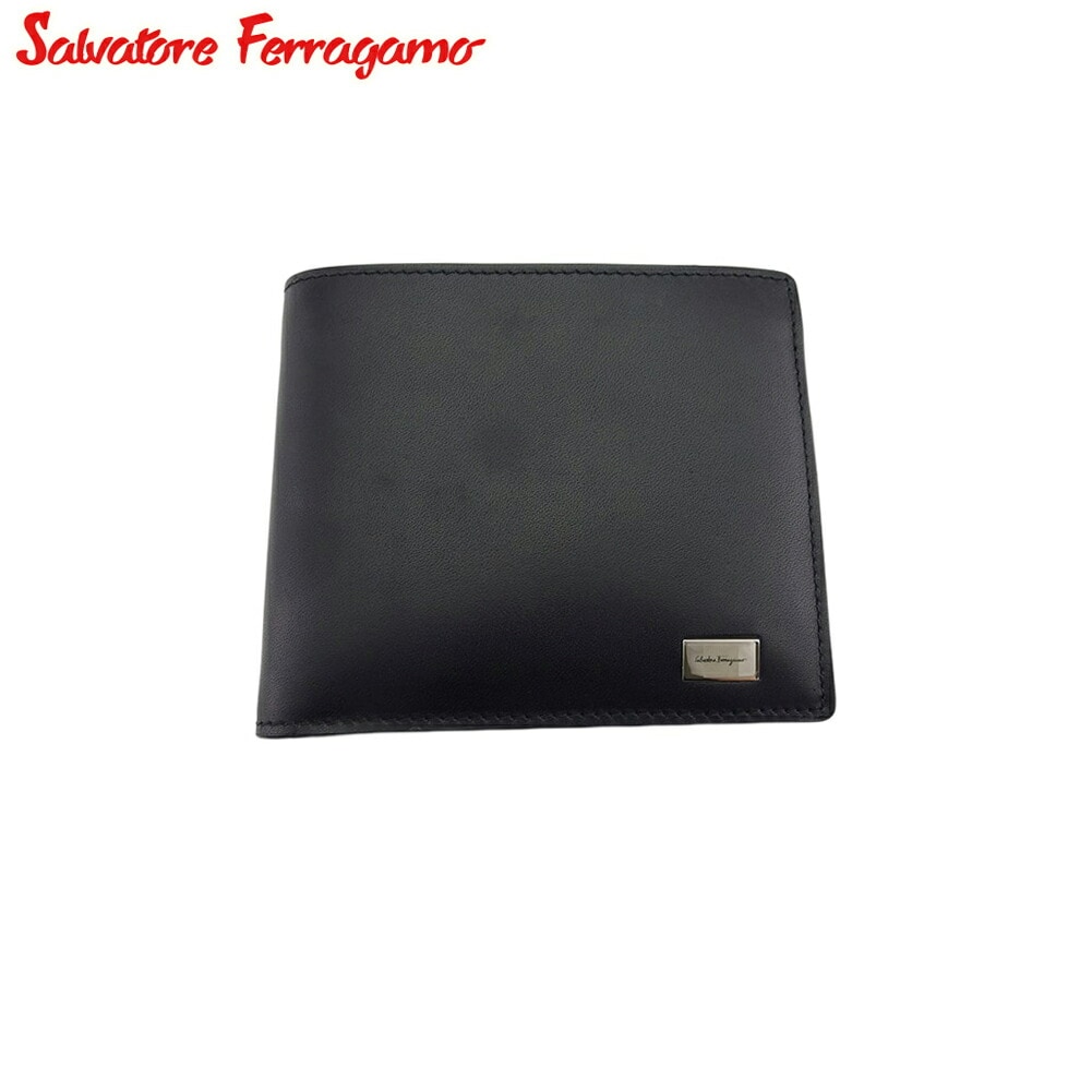 【中古】 サルヴァトーレ フェラガモ 二つ折り 財布 メンズ ロゴプレート ブラック シルバー ブラウン レザー Salvatore Ferragamo T22323 25,543円