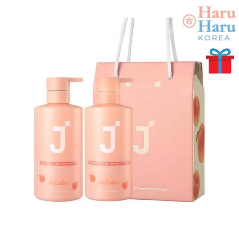 【人気企画のおすすめ1 + 1】シルクケラチンプロテイン シャンプー 500ml＋トリートメント ピーチエディション 500ml セット/韓国コスメ/ギフトセット極損傷毛 保湿/髪染め毛 パーマ ヘア