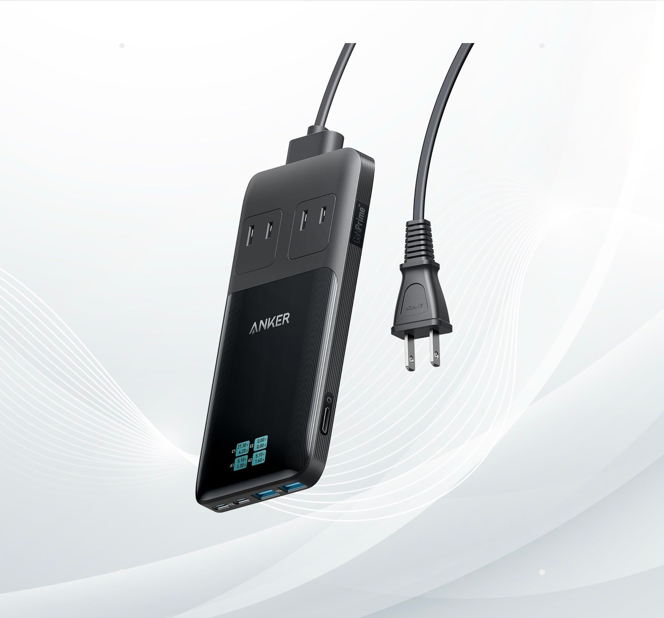 Anker Prime Charging Station (6-in-1, 140W) 独自技術Anker GaNPrime採用コンセント差込口 2口 USB-C 2ポート USB-A 2ポート PS