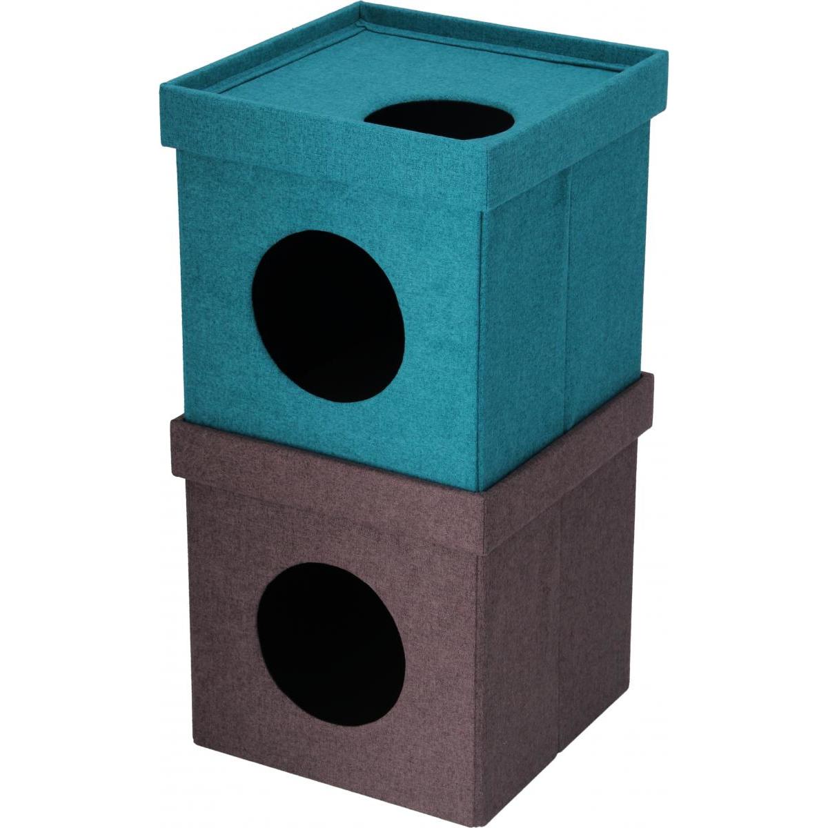 不二貿易 ペットハウスキューブ2段 FB-GW11 BL/BR ブルー/ブラウン　ペットハウス ペット家具 インテリア