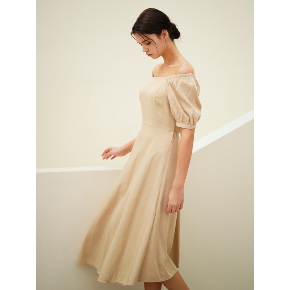 ACUD スクエアネック バルーンドレス ベージュ