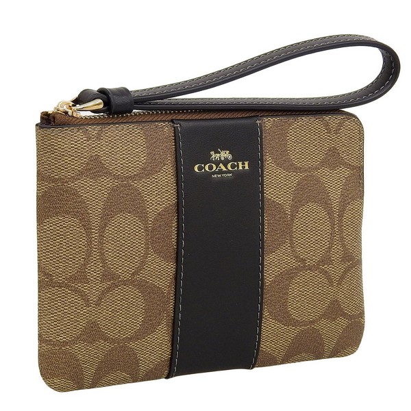 コーチ ポーチ レディース アウトレット コーナージップ リストレット シグネチャー キャンバス カーキ×ブラック SIG PVC LTH CRN ZIP CS602IMCBI COACH