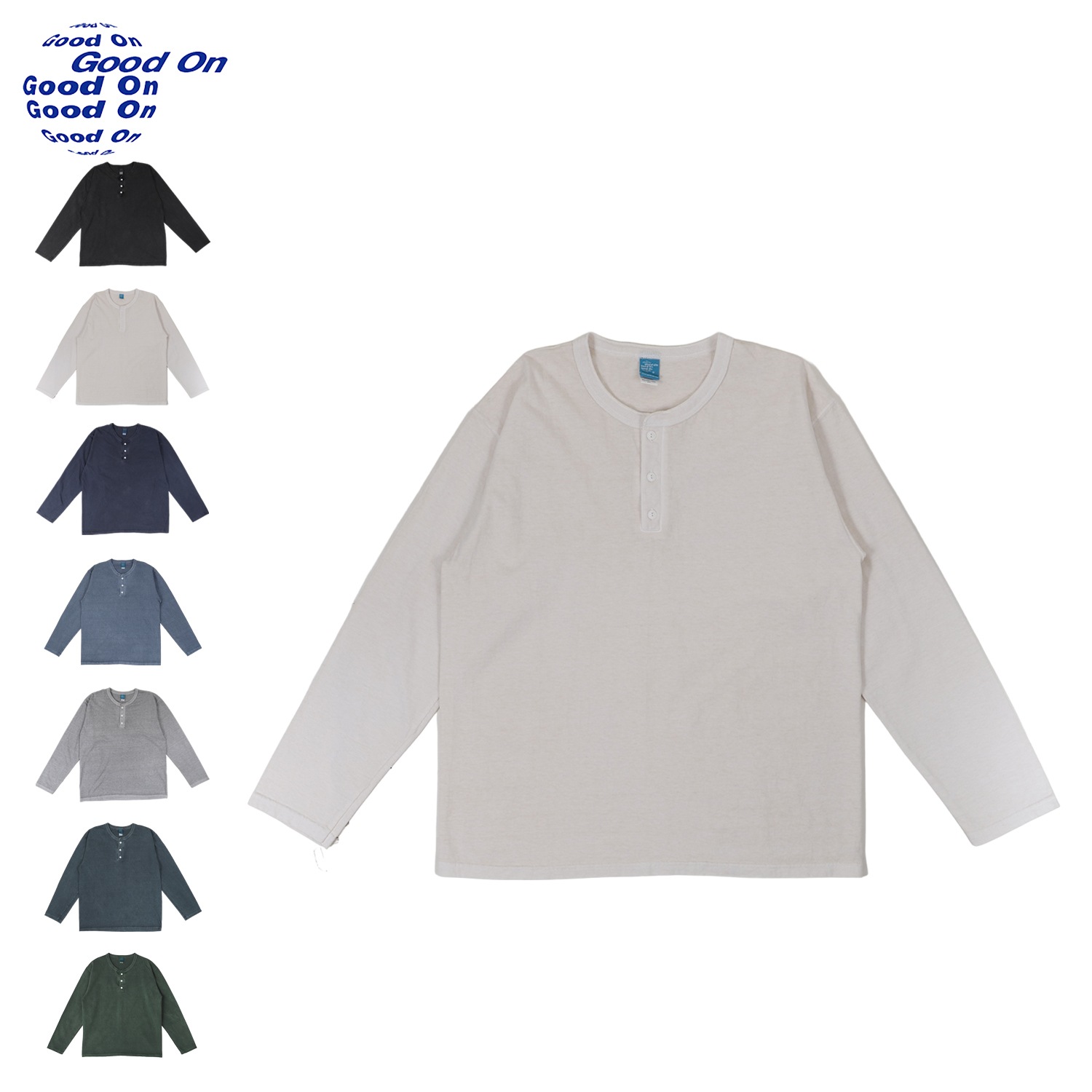 Tシャツ 長袖 ロンT ヘンリー ネック カットソー メンズ ブラック オフ ホワイト グレー ネイビー 黒 GOLT1601P