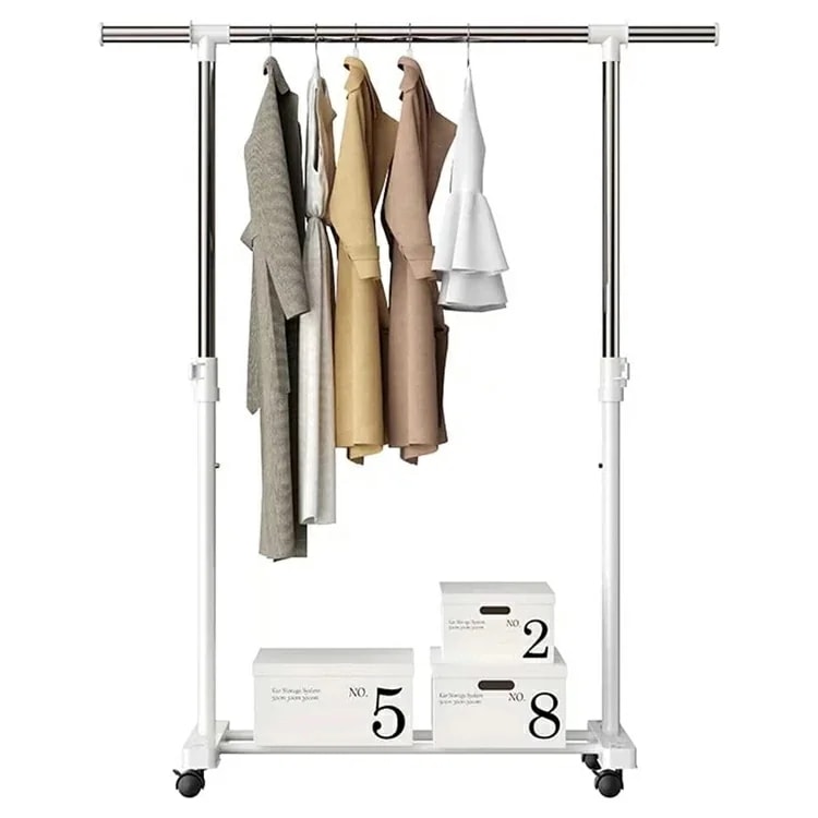 幅90~150×奥行43×高さ93~160cm はんがーラック 頑丈ハンガー 洗濯 室内干し 横伸縮高 洋服ハンガー 大容量 衣類収納 大容量 縦伸縮 ハンガーラック コート掛け 頑丈 キャスター付き