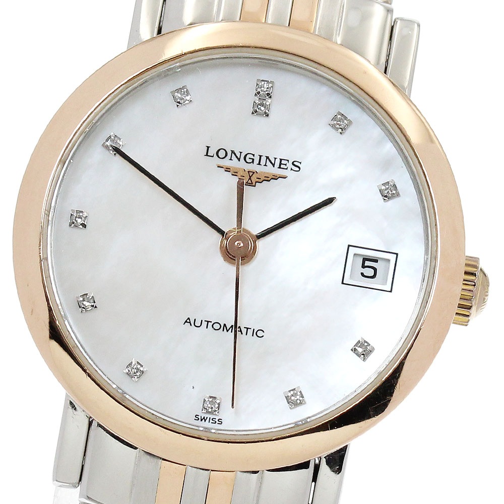 ロンジン LONGINES L4.309.5 エレガント コレクション 12Pダイヤ シェル 自動巻き レディース _920735【中古】