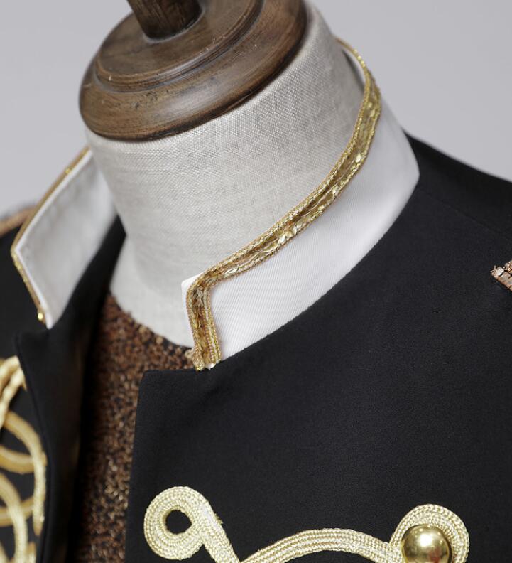 メンズステージ衣装 ロング丈スーツジャケット 長袖 スーツ 欧米 中世 宮廷風 胸元にタッセル付き　カジュアル 舞台向け 結婚式 披露宴 二次会 演出 ジャケット 王子様 貴族 兵隊 礼服 制服 イベ